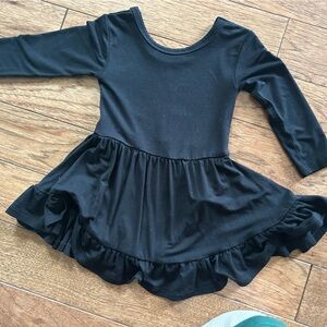 Girls Black Long-Sleeve Ruffle One-Piece